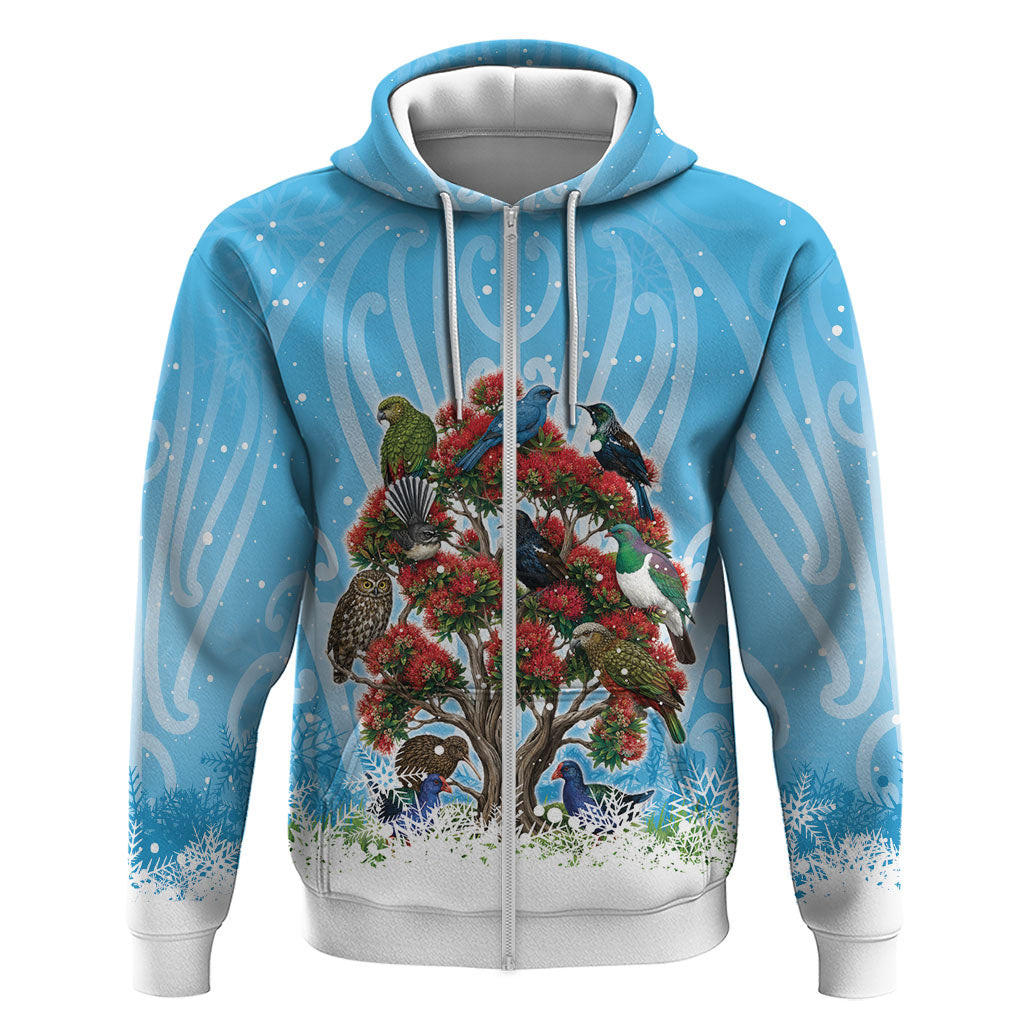 New Zealand Birds Christmas Hoodie Pohutukawa Xmas Tree