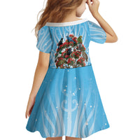 New Zealand Birds Christmas Kid Short Sleeve Dress Pohutukawa Xmas Tree