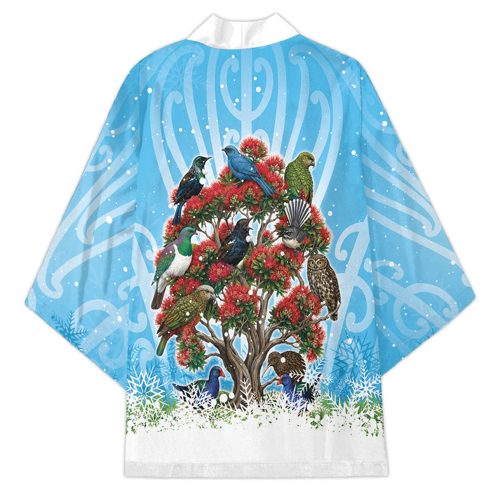 New Zealand Birds Christmas Kimono Pohutukawa Xmas Tree