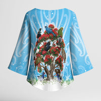 New Zealand Birds Christmas Kimono Sleeve Blouse Pohutukawa Xmas Tree