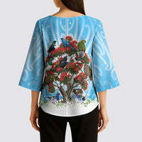 New Zealand Birds Christmas Kimono Sleeve Blouse Pohutukawa Xmas Tree
