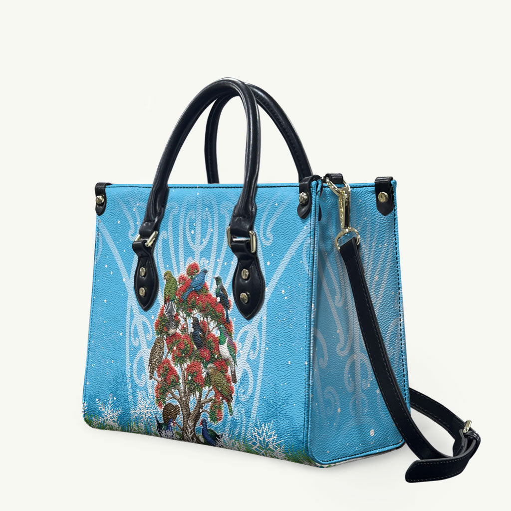 New Zealand Birds Christmas Leather Bag Pohutukawa Xmas Tree LT05 Blue - Polynesian Pride