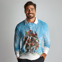New Zealand Birds Christmas Long Sleeve Polo Shirt Pohutukawa Xmas Tree