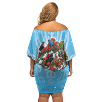 New Zealand Birds Christmas Off Shoulder Short Dress Pohutukawa Xmas Tree