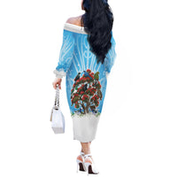 New Zealand Birds Christmas Off The Shoulder Long Sleeve Dress Pohutukawa Xmas Tree