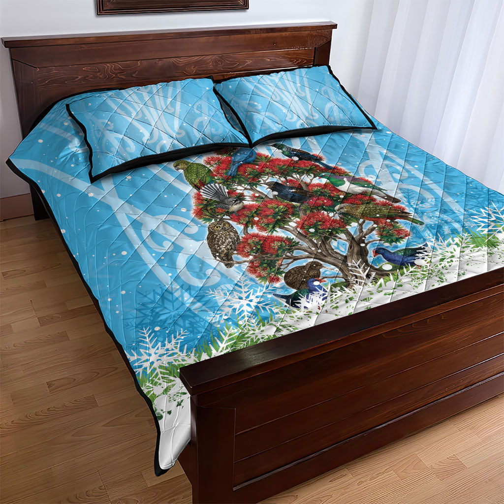 New Zealand Birds Christmas Quilt Bed Set Pohutukawa Xmas Tree