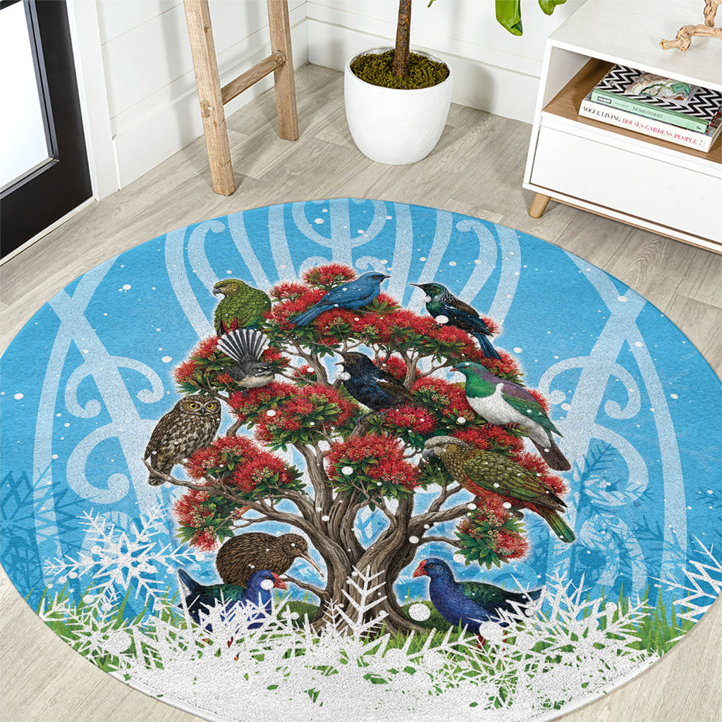 New Zealand Birds Christmas Round Carpet Pohutukawa Xmas Tree