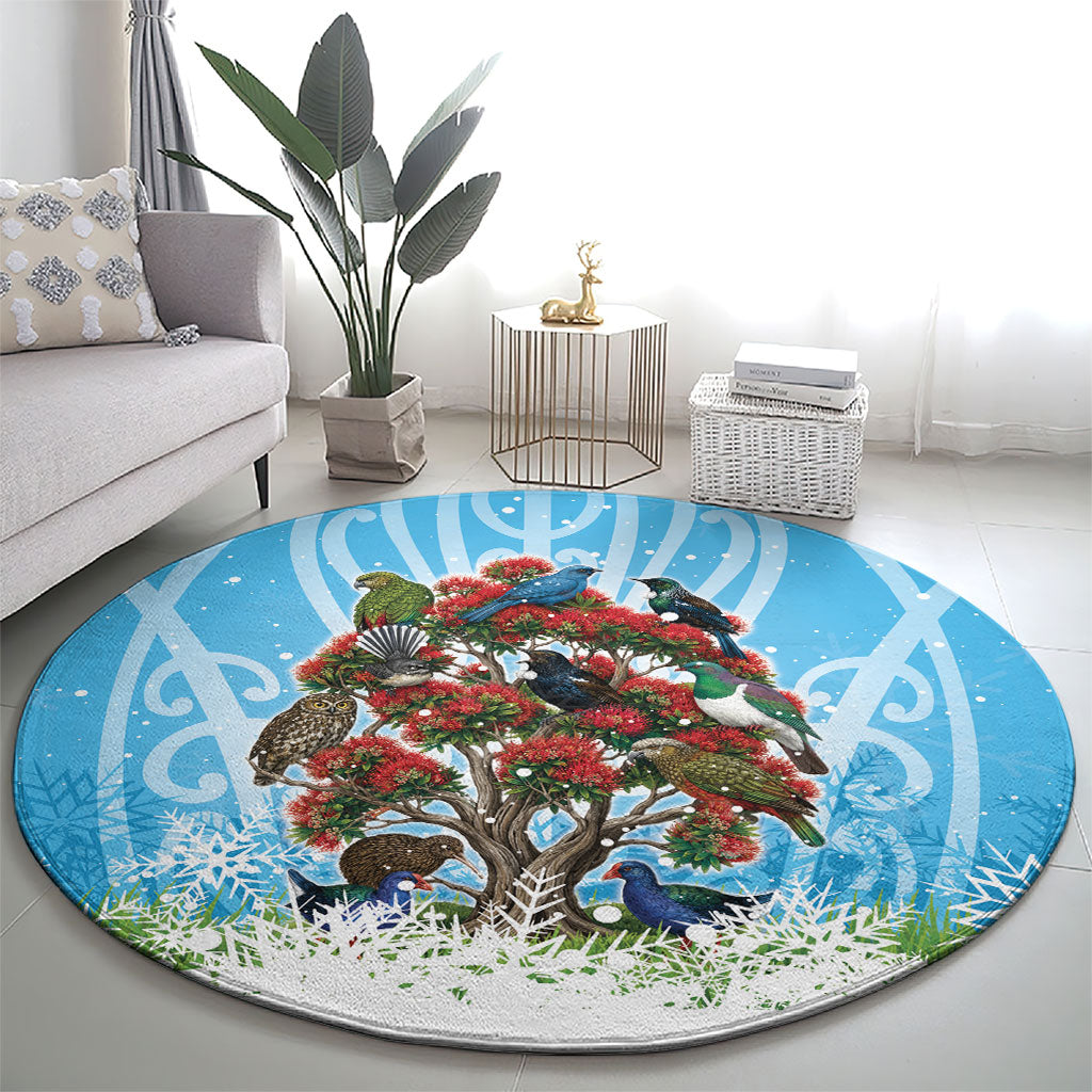 New Zealand Birds Christmas Round Carpet Pohutukawa Xmas Tree