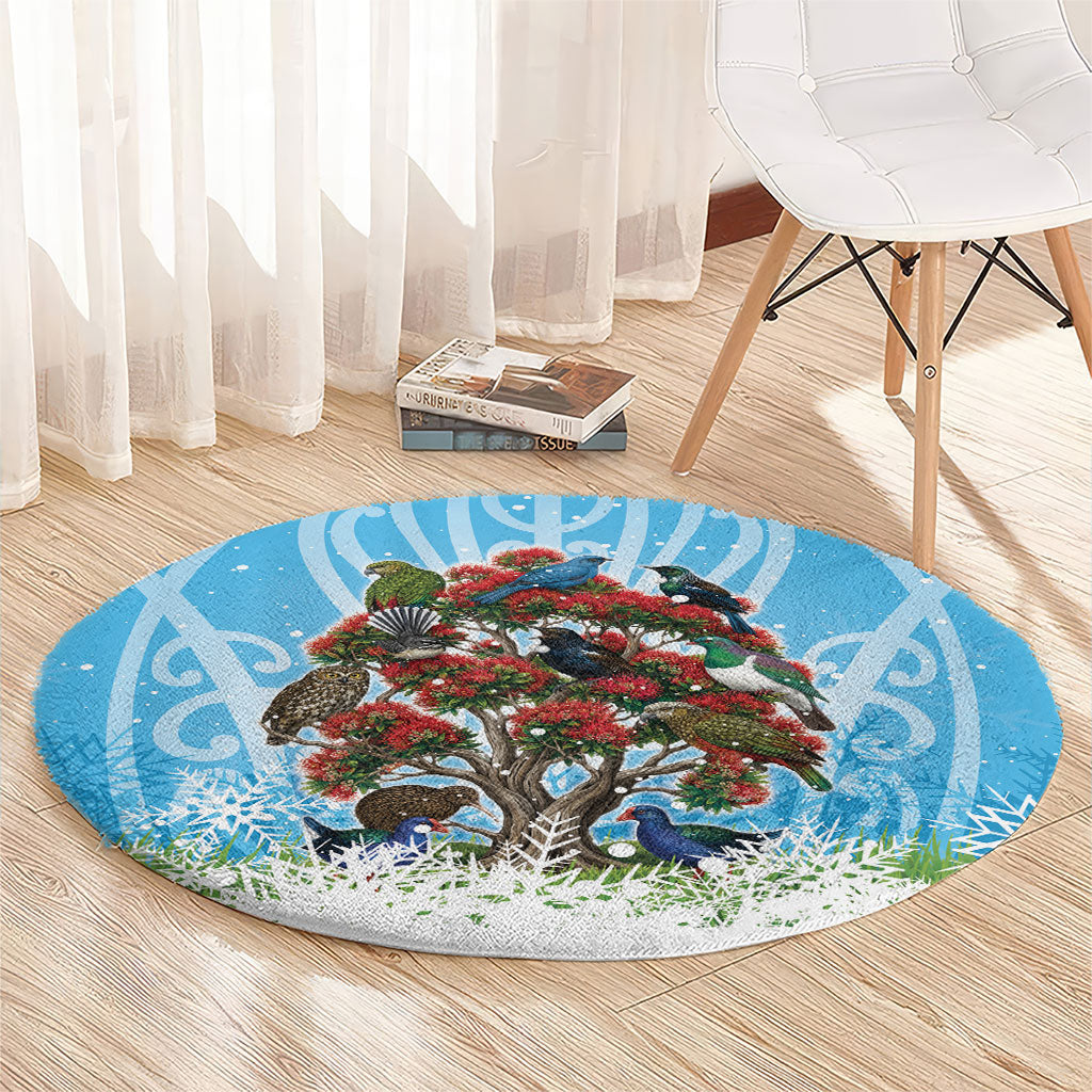 New Zealand Birds Christmas Round Carpet Pohutukawa Xmas Tree