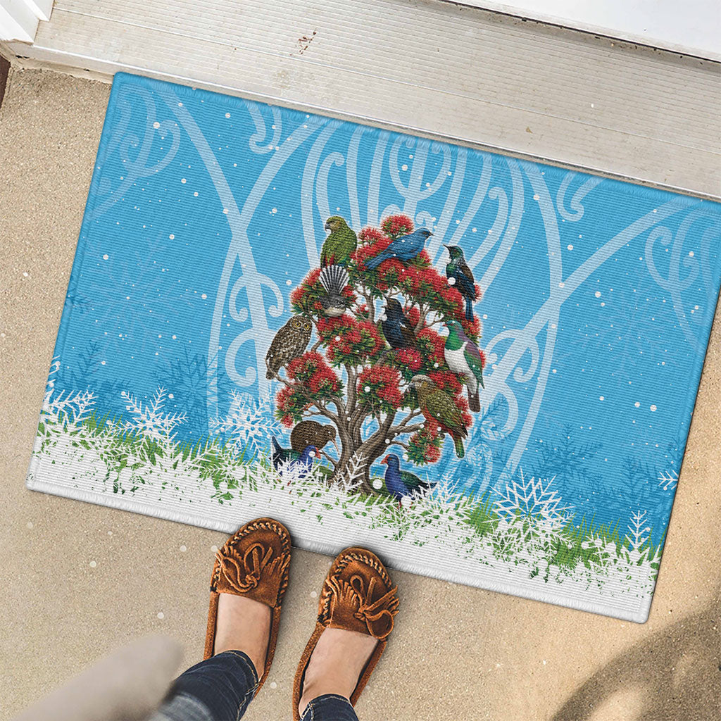 New Zealand Birds Christmas Rubber Doormat Pohutukawa Xmas Tree