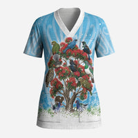 New Zealand Birds Christmas Scrub Top Pohutukawa Xmas Tree