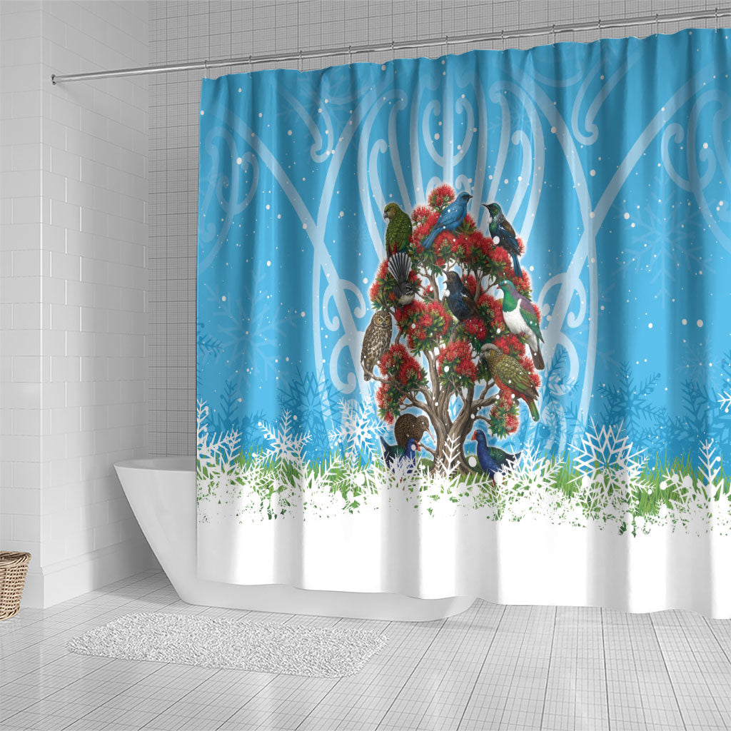 New Zealand Birds Christmas Shower Curtain Pohutukawa Xmas Tree