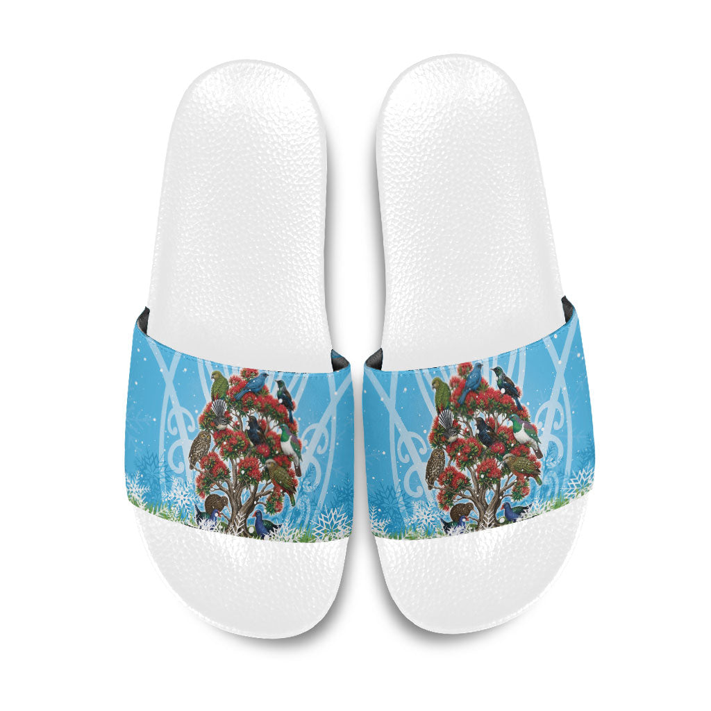 New Zealand Birds Christmas Slide Sandals Pohutukawa Xmas Tree