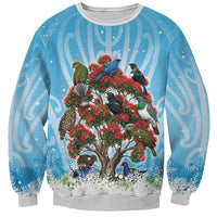New Zealand Birds Christmas Sweatshirt Pohutukawa Xmas Tree