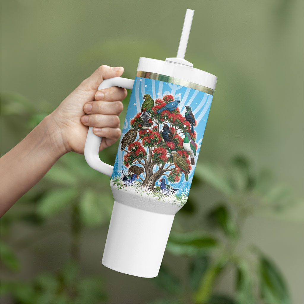 New Zealand Birds Christmas Tumbler With Handle Pohutukawa Xmas Tree