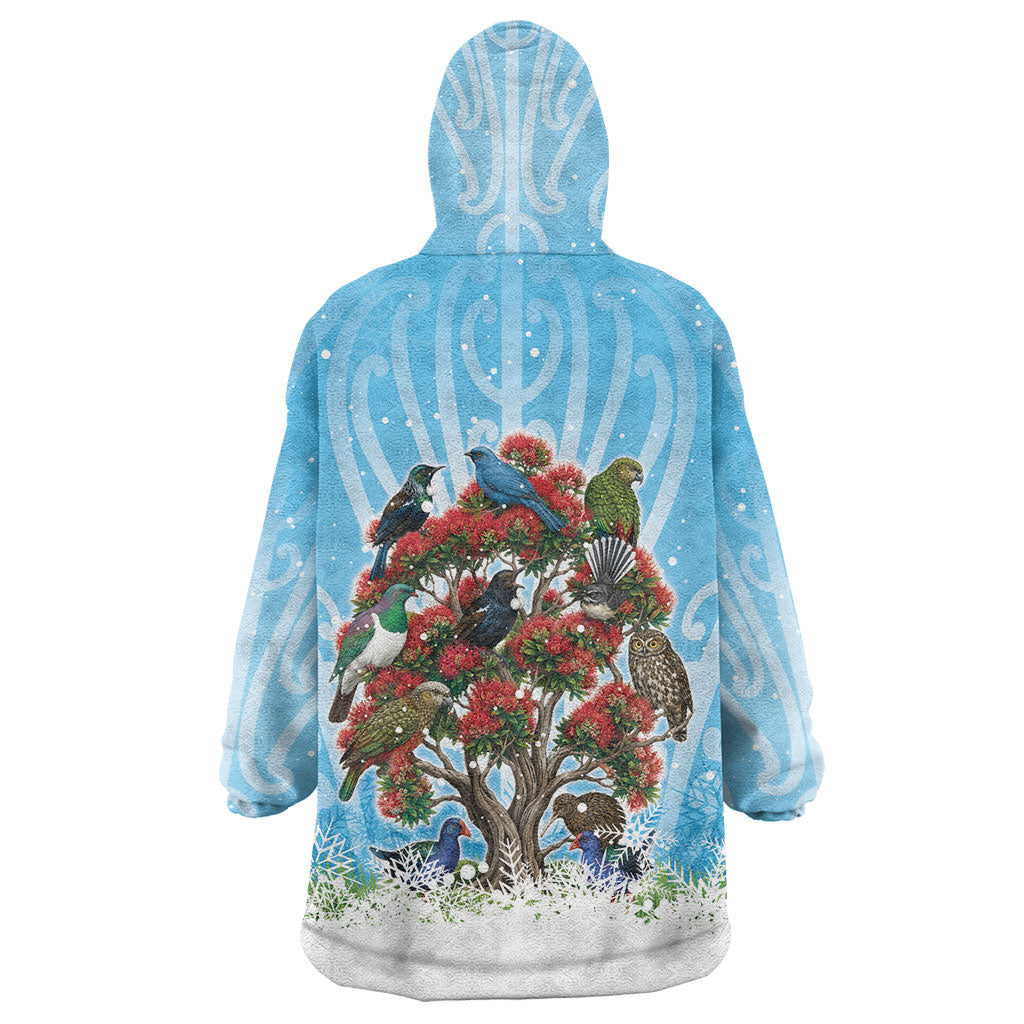 New Zealand Birds Christmas Wearable Blanket Hoodie Pohutukawa Xmas Tree
