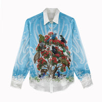 New Zealand Birds Christmas Women Casual Shirt Pohutukawa Xmas Tree