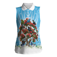 New Zealand Birds Christmas Women Sleeveless Polo Shirt Pohutukawa Xmas Tree