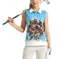 New Zealand Birds Christmas Women Sleeveless Polo Shirt Pohutukawa Xmas Tree