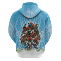 New Zealand Birds Christmas Zip Hoodie Pohutukawa Xmas Tree