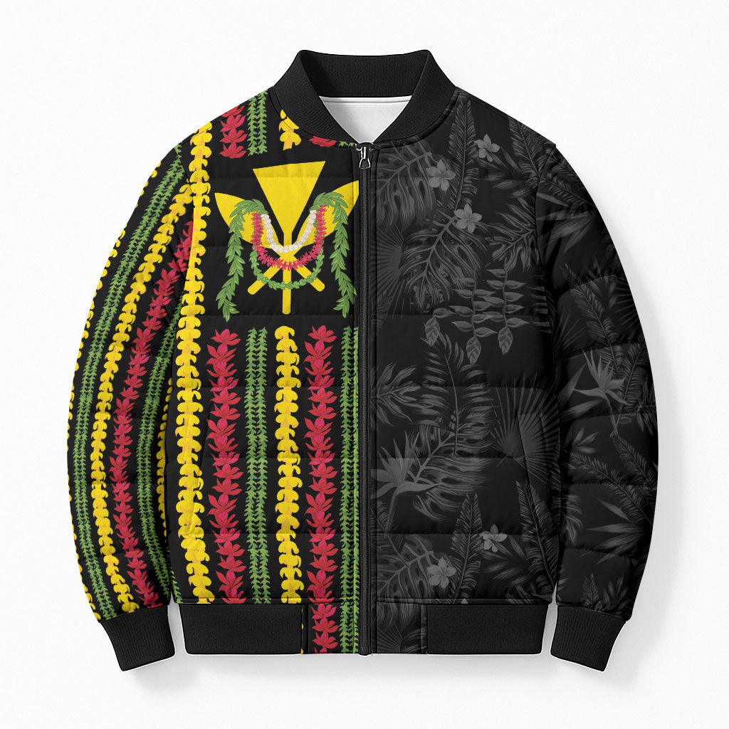 Hawaii Lei Kanaka Maoli Flag Bomber Puffer Jacket Tropical Vibes