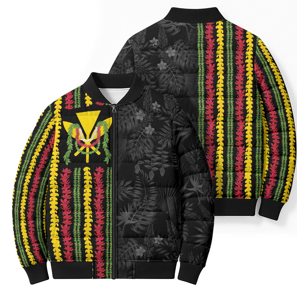 Hawaii Lei Kanaka Maoli Flag Bomber Puffer Jacket Tropical Vibes