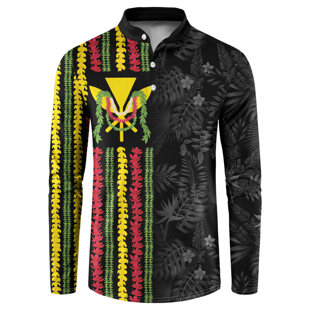Hawaii Lei Kanaka Maoli Flag Button Sweatshirt Tropical Vibes LT05 Black - Polynesian Pride