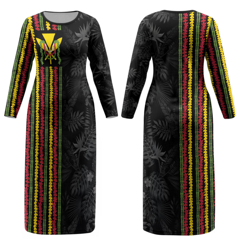 Hawaii Lei Kanaka Maoli Flag Couples Matching Long Sleeve Bodycon Dress and Hawaiian Shirt Tropical Vibes
