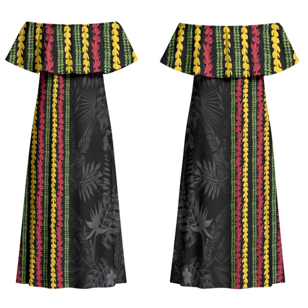 Hawaii Lei Kanaka Maoli Flag Couples Matching Off Shoulder Maxi Dress and Long Sleeve Button Shirt Tropical Vibes