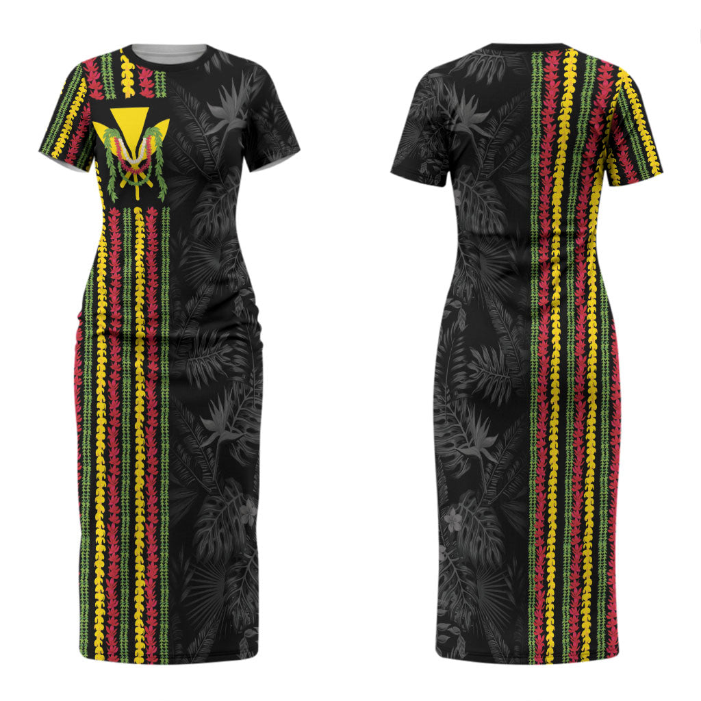 Hawaii Lei Kanaka Maoli Flag Couples Matching Short Sleeve Bodycon Dress and Long Sleeve Button Shirt Tropical Vibes
