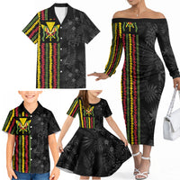 Hawaii Lei Kanaka Maoli Flag Family Matching Off The Shoulder Long Sleeve Dress and Hawaiian Shirt Tropical Vibes