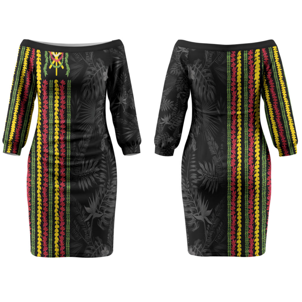 Hawaii Lei Kanaka Maoli Flag Family Matching Off The Shoulder Long Sleeve Dress and Hawaiian Shirt Tropical Vibes