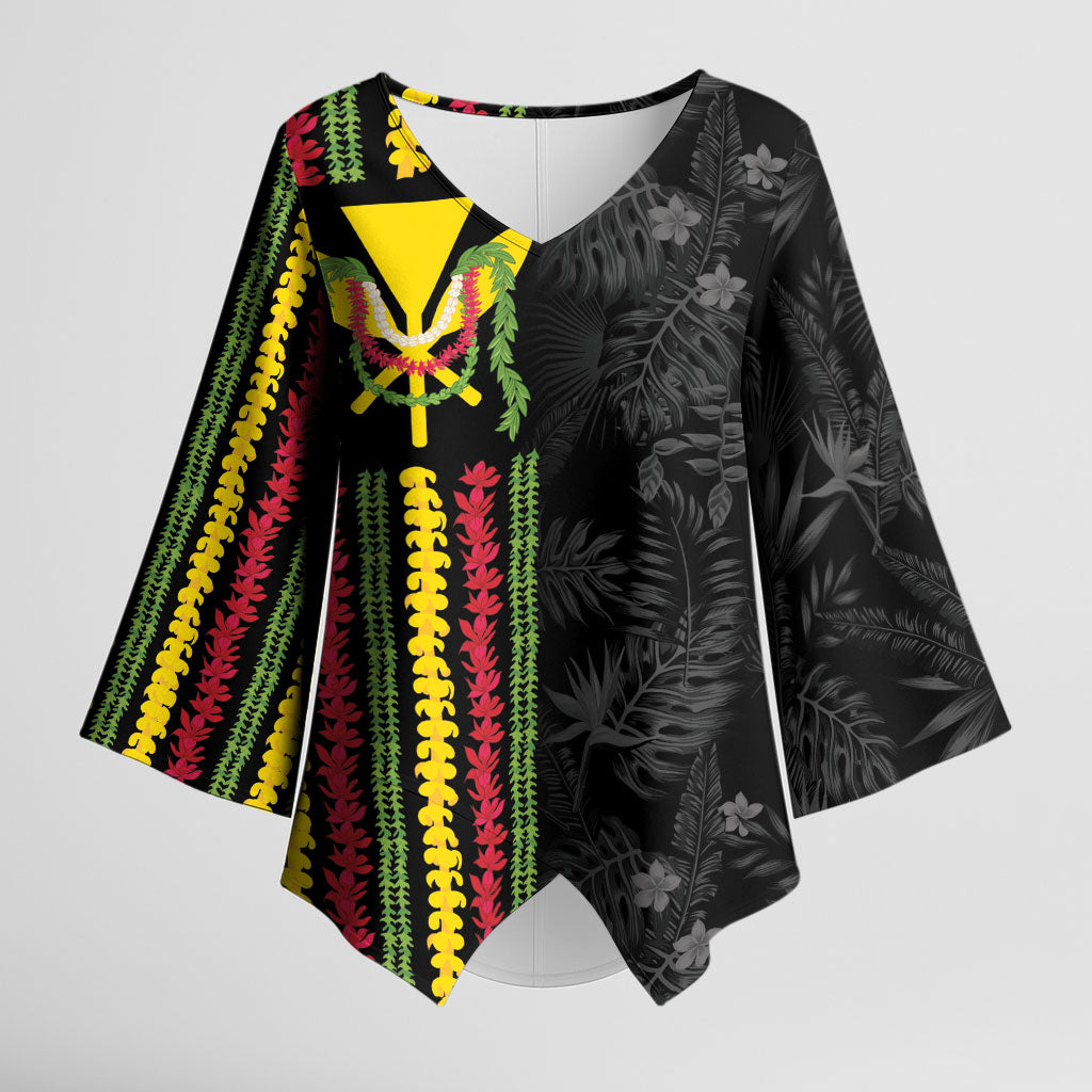 Hawaii Lei Kanaka Maoli Flag Kimono Sleeve Blouse Tropical Vibes