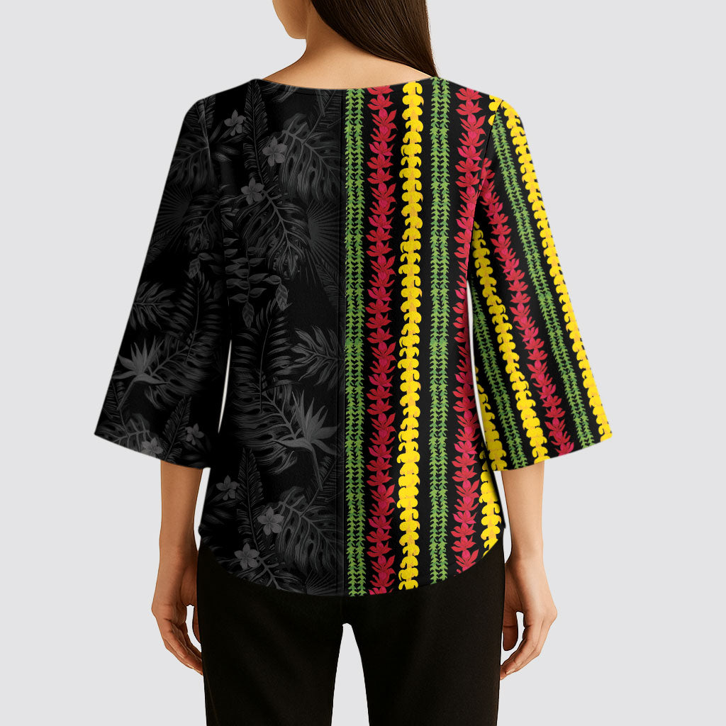 Hawaii Lei Kanaka Maoli Flag Kimono Sleeve Blouse Tropical Vibes