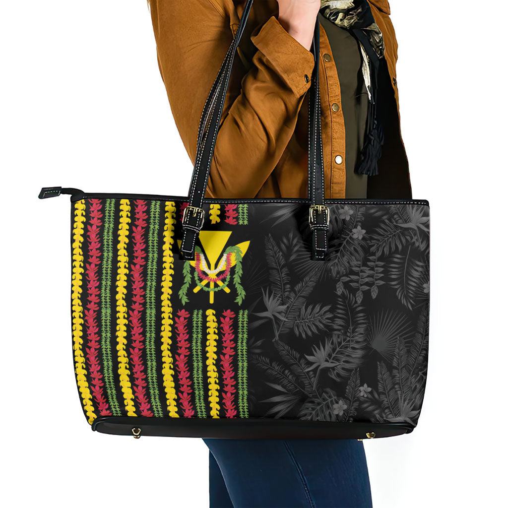 Hawaii Lei Kanaka Maoli Flag Leather Tote Bag Tropical Vibes