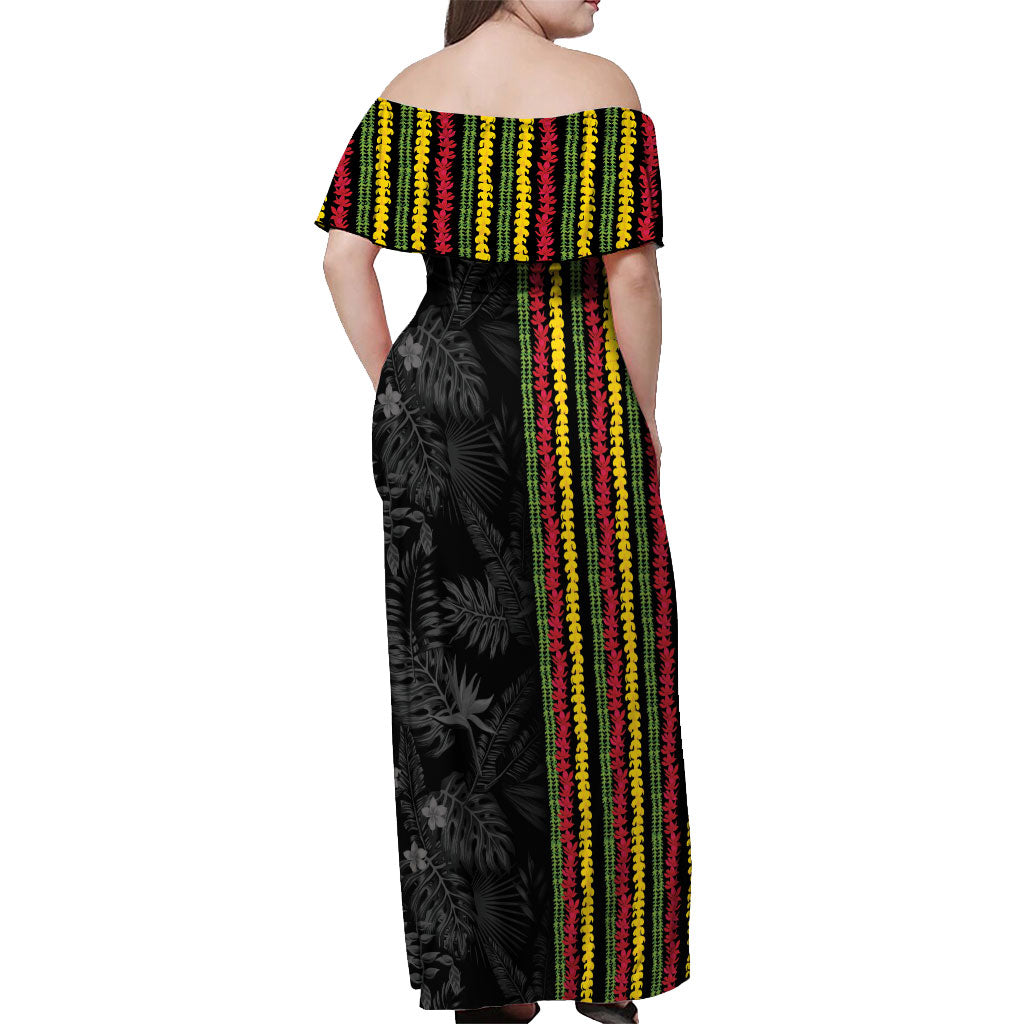 Hawaii Lei Kanaka Maoli Flag Off Shoulder Maxi Dress Tropical Vibes