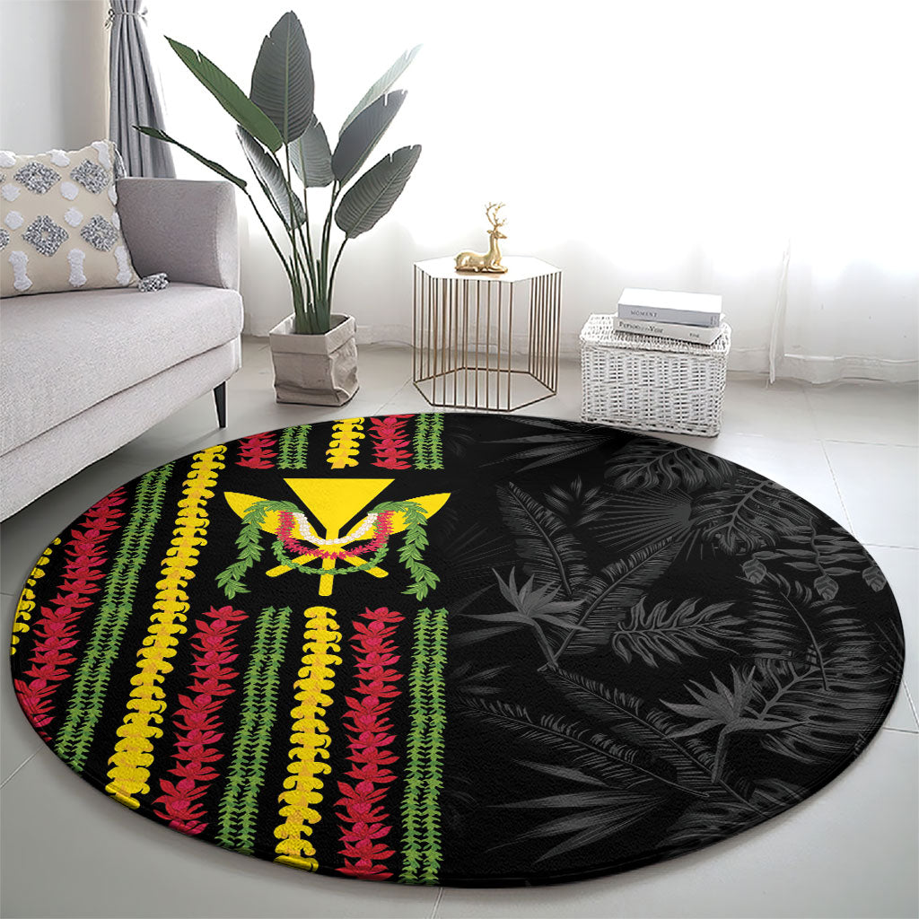 Hawaii Lei Kanaka Maoli Flag Round Carpet Tropical Vibes