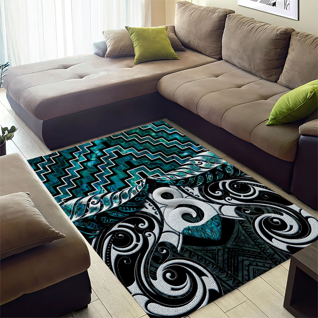 New Zealand Maori Area Rug Poutama Pikorua - Single Twist Paua Shell
