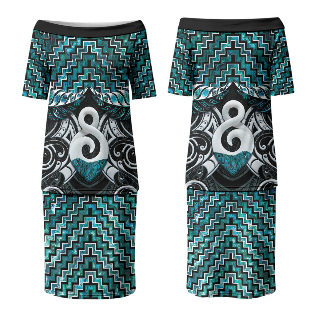 New Zealand Maori Couples Matching Puletasi and Hawaiian Shirt Poutama Pikorua - Single Twist Paua Shell