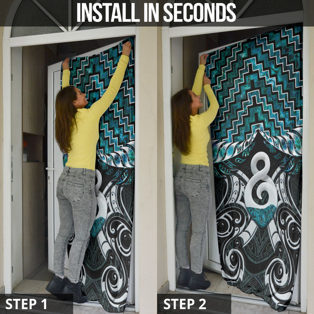 New Zealand Maori Door Cover Poutama Pikorua - Single Twist Paua Shell
