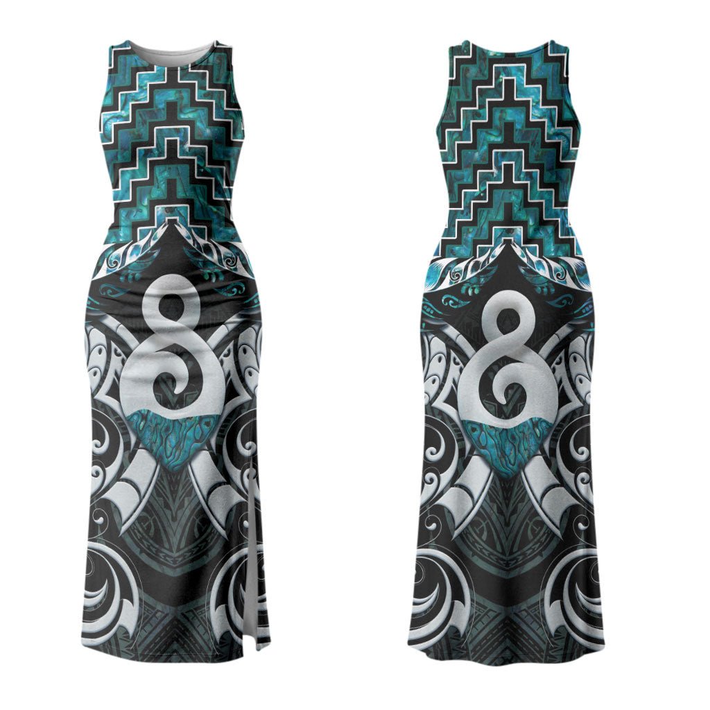 New Zealand Maori Family Matching Tank Maxi Dress and Hawaiian Shirt Poutama Pikorua - Single Twist Paua Shell