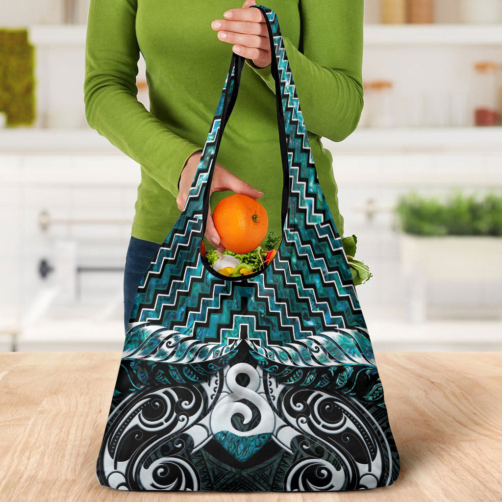 New Zealand Maori Grocery Bag Poutama Pikorua - Single Twist Paua Shell