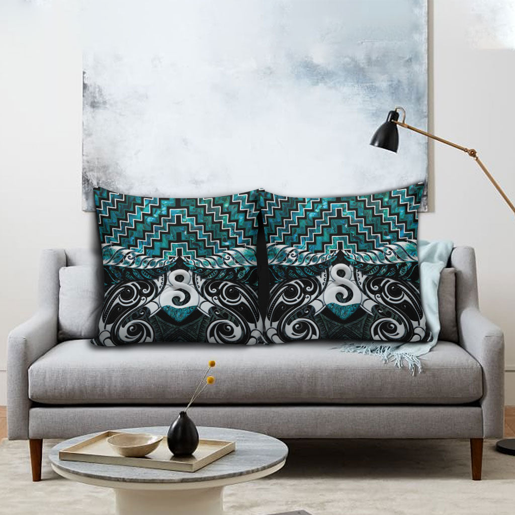 New Zealand Maori Pillow Cover Poutama Pikorua - Single Twist Paua Shell