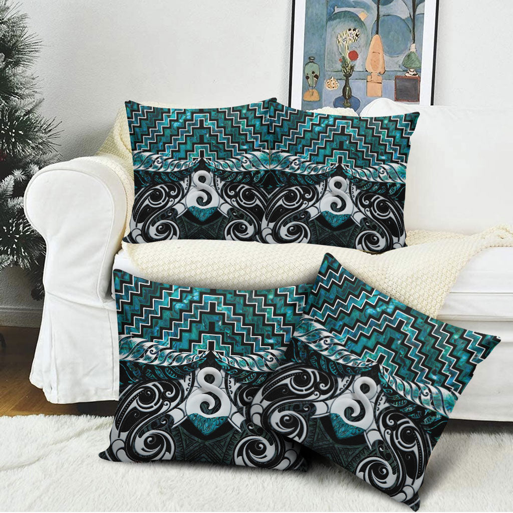 New Zealand Maori Pillow Cover Poutama Pikorua - Single Twist Paua Shell