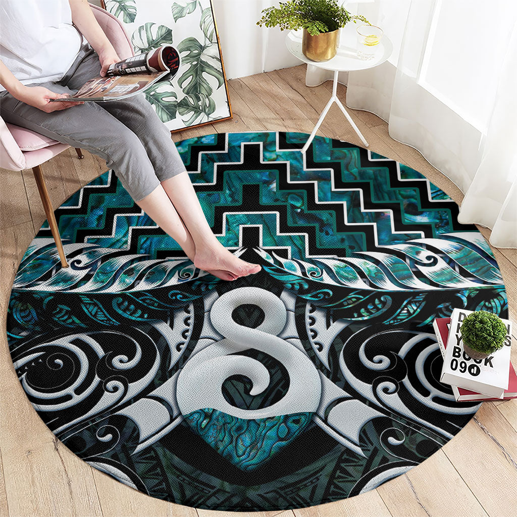 New Zealand Maori Round Carpet Poutama Pikorua - Single Twist Paua Shell