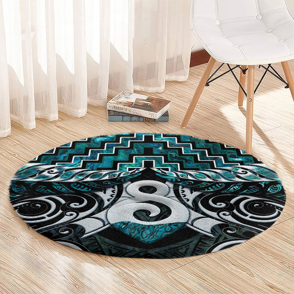 New Zealand Maori Round Carpet Poutama Pikorua - Single Twist Paua Shell