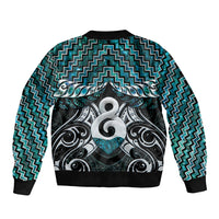 New Zealand Maori Sleeve Zip Bomber Jacket Poutama Pikorua - Single Twist Paua Shell
