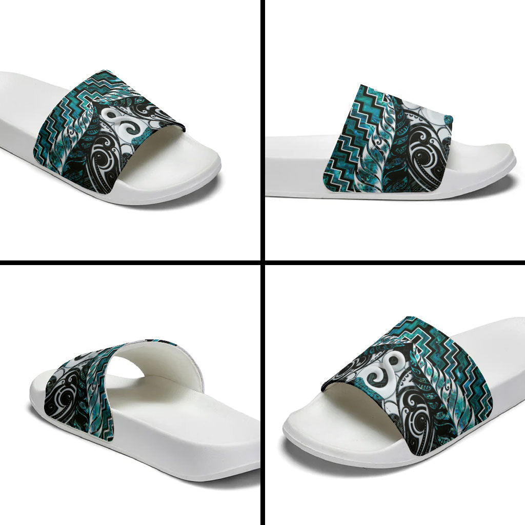 New Zealand Maori Slide Sandals Poutama Pikorua - Single Twist Paua Shell
