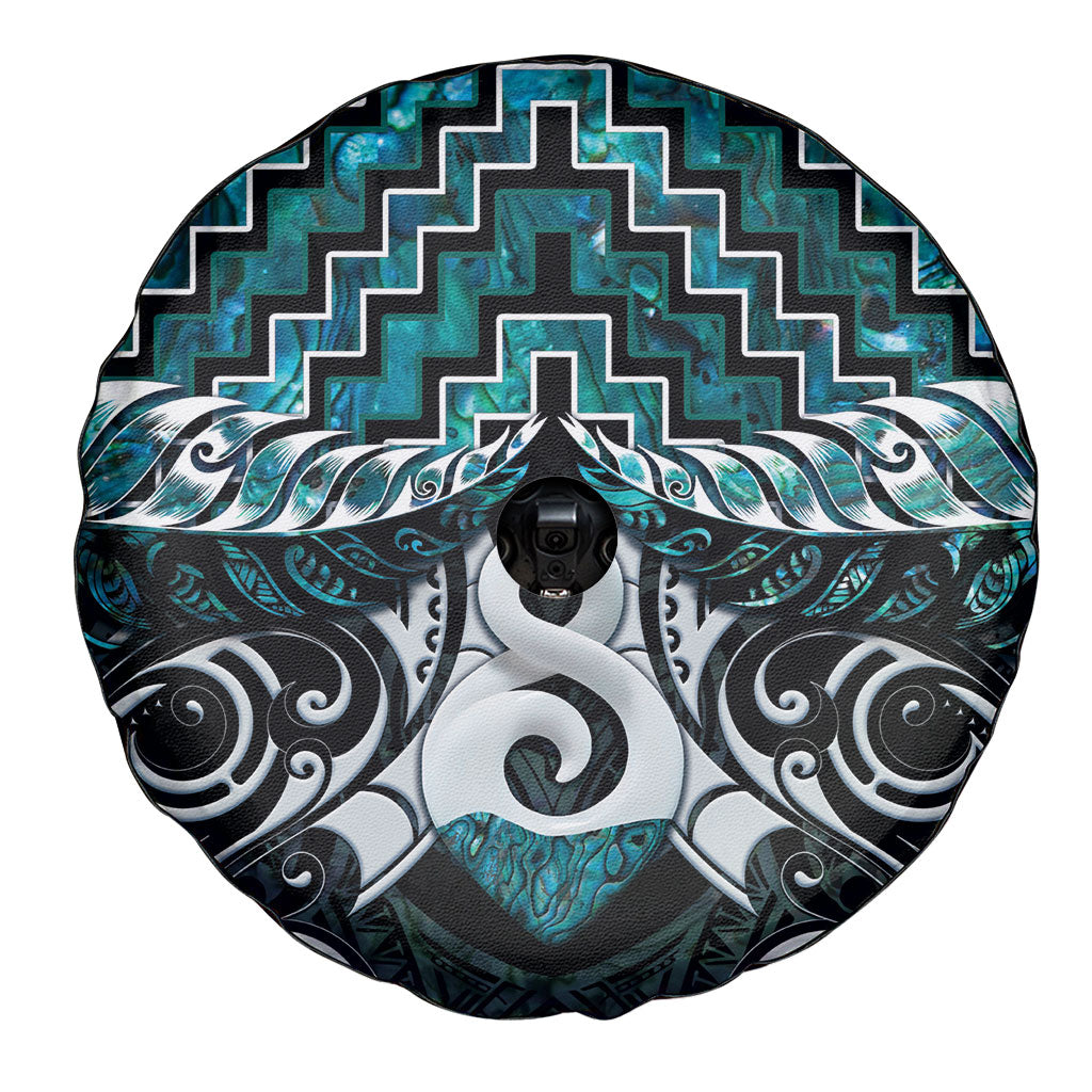 New Zealand Maori Spare Tire Cover Poutama Pikorua - Single Twist Paua Shell