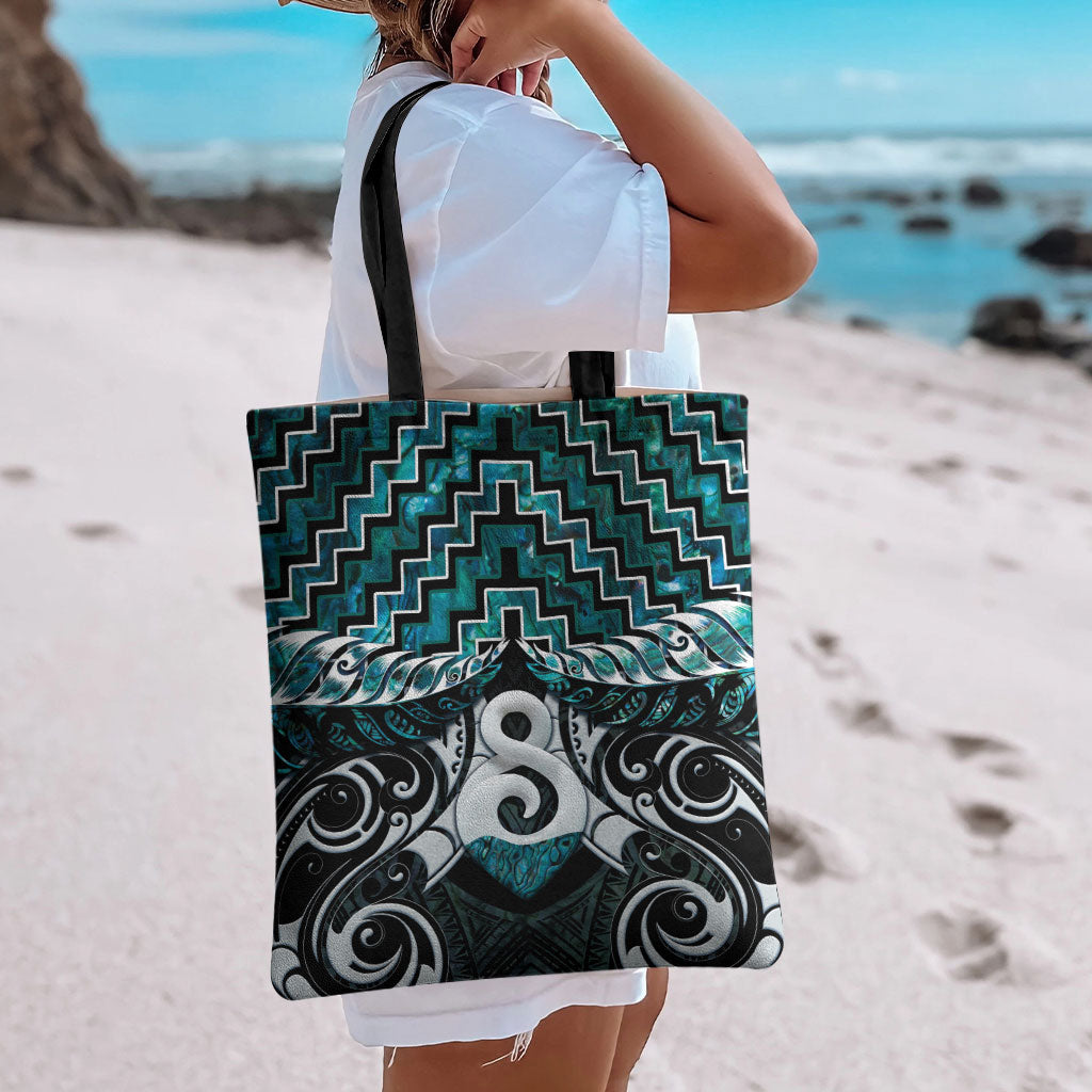 New Zealand Maori Tote Bag Poutama Pikorua - Single Twist Paua Shell